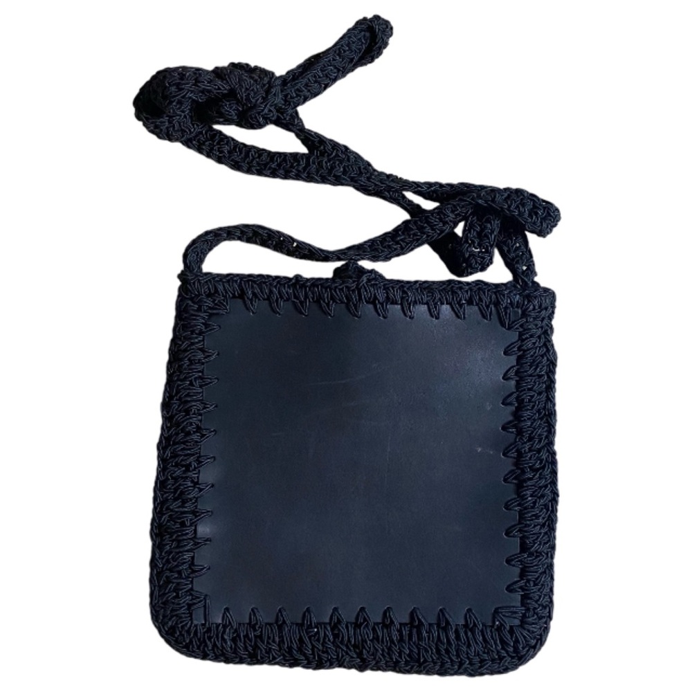 Y2K Carrie Forbes Black Leather Crochet Woven Crossbody Bag Italian Luxury